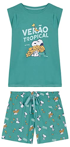 Women'secret Damen Kurzer Pyjama mit Trägern 100% Baumwolle Snoopy Wassermelonen Pyjamaset, grün, 38 von Women'secret