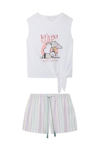 women'secret Damen Schlafanzug, kurz, 100% Baumwolle, Snoopy, Weiß Pyjamaset, elfenbeinweiß, 42 von Women'secret