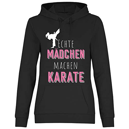 wowshirt Damen Hoodie Echte Mädchen Machen Karate Karateka Sportlerin, Größe:S, Farbe:Black von wowshirt