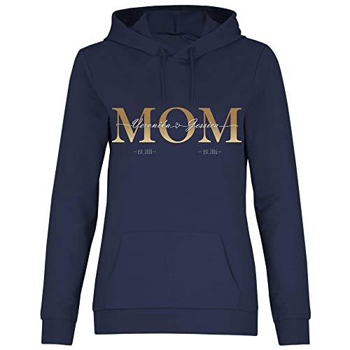 wowshirt Damen Hoodie Personalisiertes Geschenk für Mama Kinder Namen und Geburtsjahr Mom Muttertag, Größe:L, Farbe:Deep Navy von wowshirt