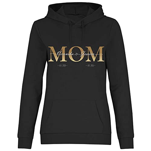 wowshirt Damen Hoodie Personalisiertes Geschenk für Mama Kinder Namen und Geburtsjahr Mom Muttertag, Größe:XXL, Farbe:Black von wowshirt