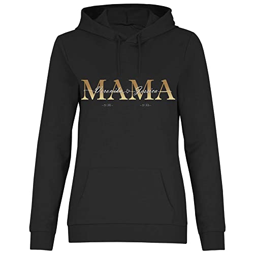 wowshirt Damen Hoodie Personalisiertes Geschenk für Mama Kinder Namen und Geburtsjahr Muttertag, Größe:3XL, Farbe:Black von wowshirt