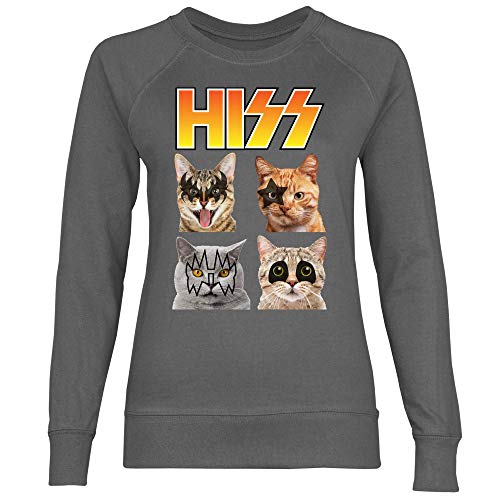 wowshirt Damen Sweatshirt Cats Katzen Vintage Rock Heavy Metal Konzert, Größe:M, Farbe:Light Graphite von wowshirt