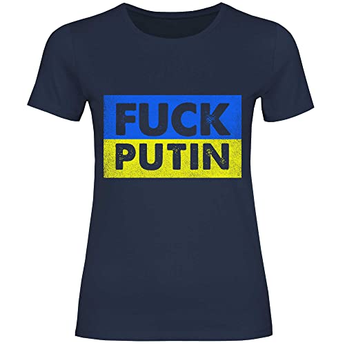 wowshirt Damen T-Shirt Fuck Putin Ukrainische Flagge Gegen Putin Demo, Größe:S, Farbe:Navy von wowshirt