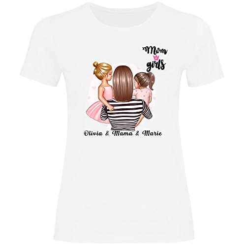 wowshirt Damen T-Shirt Geschenk Mama Personalisiert mit Namen Kinder Kind Sohn Tochter Geburtstag Muttertag Mom, Größe:M, Farbe:2 Töchter White von wowshirt