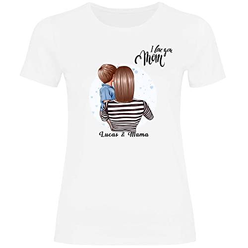 wowshirt Damen T-Shirt Geschenk Mama Personalisiert mit Namen Kinder Kind Sohn Tochter Geburtstag Muttertag Mom, Größe:XS, Farbe:Sohn (Links) White von wowshirt