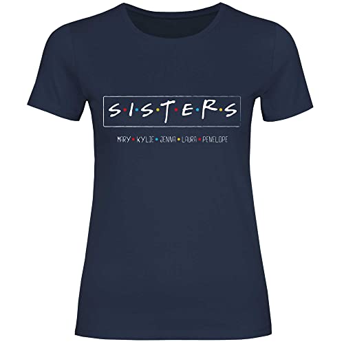 wowshirt Damen T-Shirt Sisters Personalisiert Geschenke für Beste Freundin zum Geburtstag BFF Schwester, Größe:M, Farbe:Navy von wowshirt