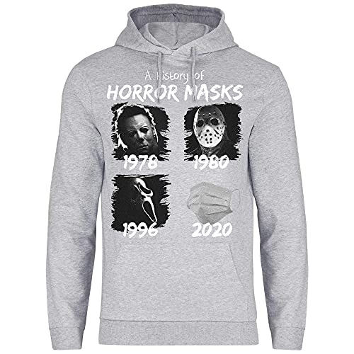 wowshirt Herren Hoodie A History of Horror Mask Halloween Purge Film Jason Serienmörder, Größe:XXL, Farbe:Heather Grey von wowshirt