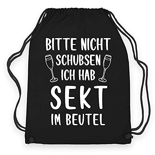 wowshirt Turnbeutel Bitte Nicht Schubsen ich Hab Sekt im Beutel Festival Party Feiern, Farbe:Black Black von wowshirt