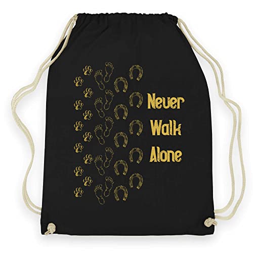 wowshirt Turnbeutel Gymsack Never Walk Alone Pfote Hufeisen Pferd Hund Reiter Reiten Reiterin Geschenk für Pferde-Liebhaber, Farbe:Black von wowshirt