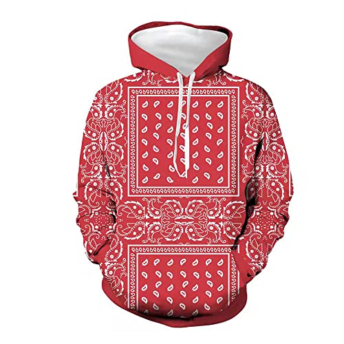 wuchun Kapuzenpullover mit Bandana-Print, Langarm, Kapuzen-Sweatshirt, Blau, Lila, Grün, Schwarz, Rot, Bandana-Grafik, Pullover für Männer und Frauen von wuchun