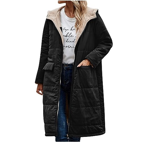 wuitopue Damen Warm Wintermäntel Lang jacken Plüschjacke Lang Pufferjacken mit Kapuze Frauen Oberbekleidung Outdoorjacke Steppjacke Steppmantel Winterjacke Damen Lang Winterjacke von wuitopue