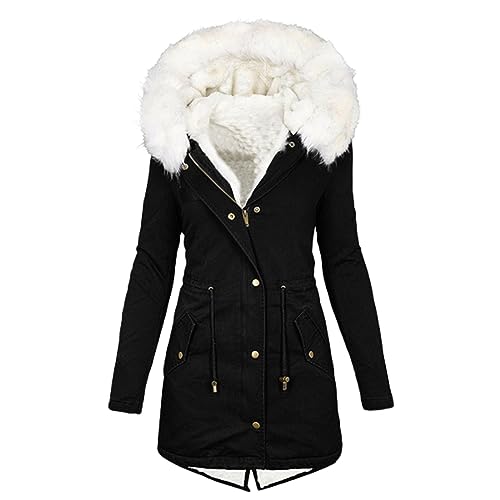 wuitopue Winterjacke Damen Mantel Lang Warme Mantel Jacke Winter Elegant Parka Mantel Fell Kragen Jacke Teddyfell Jacke Gefüttert Teddyfleece Wintermantel Mit Reißverschluss Und Taschen von wuitopue