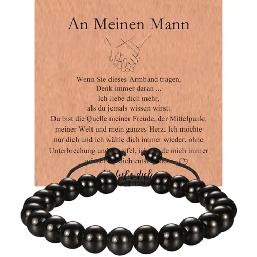 wynn's Geschenke für Männer, Geburtstagsgeschenk für Männer Freund Ehemann, Geschenk für Ihn zum Valentinstag Hochzeitstag Weihnachten - 8mm Schwarzer Obsidian Armband von wynn's