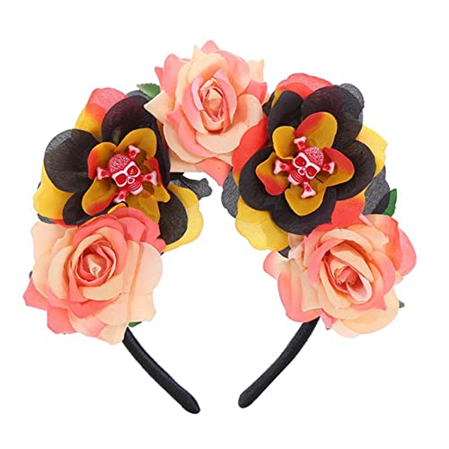 Gothic-Totenkopf-Stirnband, Gothic-Blumenkronen für Damen, Gothic-Blumen-Haarband, Halloween-Haarband, Tag der Toten, Stirnband, Gothic-Totenkopf-Stirnband von xbiez