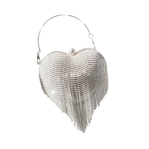 xbiez Elegante Damen Abendtasche mit Strass Quasten Dekoration Herzform Umhängetasche für Hochzeit und Party, silber xbiez Elegante Damen Abendtasche mit Strass Quasten Dekoration Herzform Umhängetasche für Hochzeit und Party, silber von xbiez