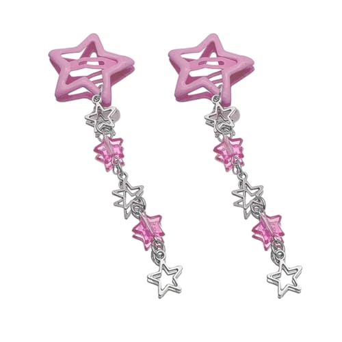 xbiez Trendige Haarspange aus Legierung, einzigartiger Stil mit rosa Sternen, Perlenanhänger für Damen und Kinder, 2 Stück von xbiez