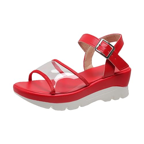 xiongwei Berufsbekleidung Schuhe Damen Damen-Sandalen für Frühling/Sommer, groß, lässig, dicke Sohle, transparente Spitze Schuhe Damen Vintage (Red, 43) von xiongwei