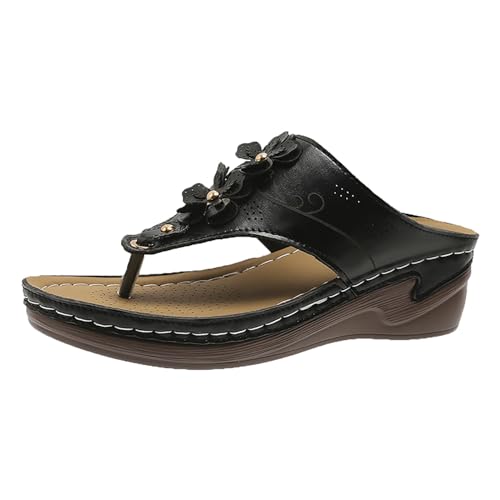 xiongwei Bunte Schuhe Damen Damen-Hausschuhe für Frühjahr/Sommer, rutschfest, lässig, modisch, Flacher Boden, Hangabsatz, Fischgrätenmuster Haus Schuhe Pantoffeln Damen 38 (Black, 36) von xiongwei