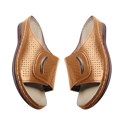 xiongwei Damen Schuhe 39,5 Damen-Sandalen für Frühling/Sommer, großer Slope-Absatz, breiter Streifen, ein Wort, atmungsaktive Freizeitschuhe Fidelio Schuhe Damen (Brown, 43) von xiongwei