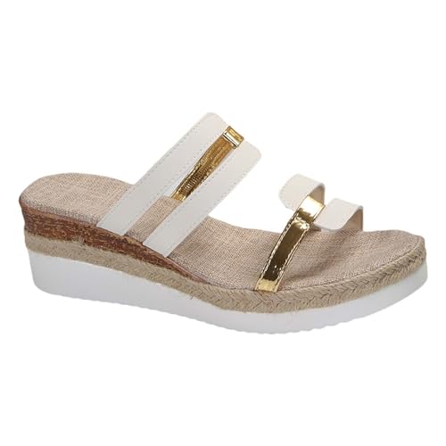 xiongwei Damen Schuhe Stiefeletten Frauen Strand Slope Heel Hausschuhe Hohl Casual Hausschuhe Slope Bottom Schuhe Retro Sandalen Offene Schuhe Damen Pantoletten (White, 37) von xiongwei