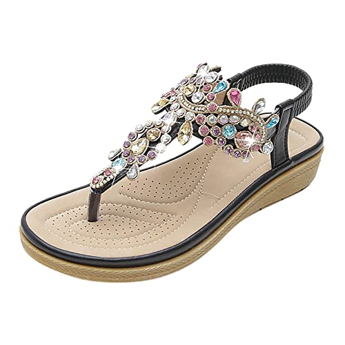 xiongwei Damenschuhe 39,5 Sommer Frauen Mode Sandalen Keilabsatz Dicke Sohle Strass Einfarbig Offene Spitze Lässig Bequem Grüne Damen Schuhe 41 (Black, 39) von xiongwei