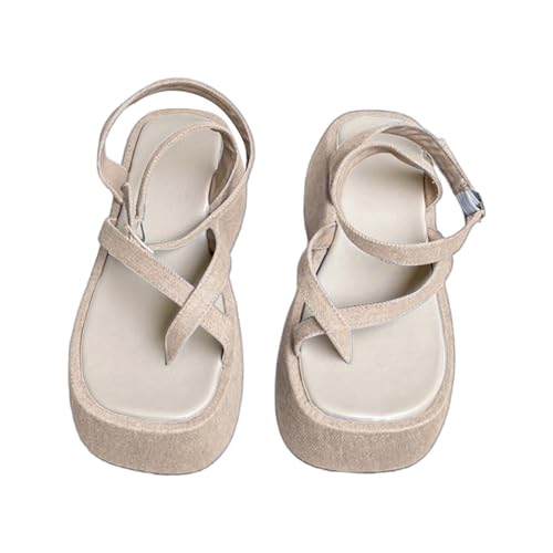 xiongwei Damenschuhe 42 Damen Casual Side Hollow Gürtelschnalle Dicker Boden Römische Schuhe Sommermode Damen Sandalen Senfgelb Damen Schuhe (White, 38) von xiongwei