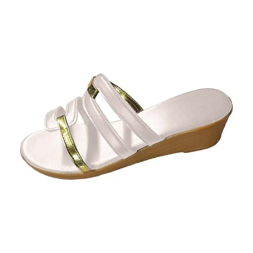 xiongwei Damenschuhe 43 Rot Glitzer Frauen Strand Slope Heel Hausschuhe Hohl Casual Hausschuhe Slope Bottom Schuhe Retro Sandalen Hohe Schuhe Damen Absatz Schwarz Sommer (Beige, 42) von xiongwei