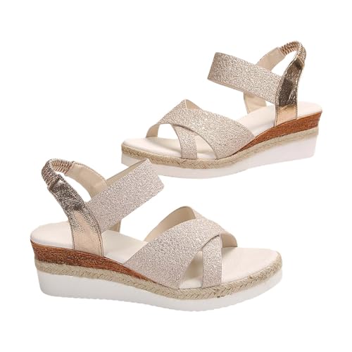 xiongwei Damenschuhe Geschlossen Damen Casual Slope Heel Römische Schuhe Sommer Sandalen Damen Sandalen Damen Schuhe Mit Absatz 40 (Gold, 37) von xiongwei