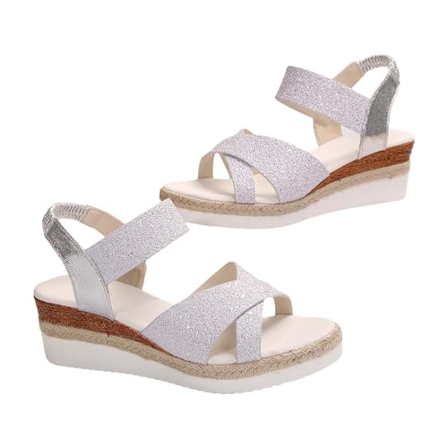 xiongwei Damenschuhe Geschlossen Damen Casual Slope Heel Römische Schuhe Sommer Sandalen Damen Sandalen Damen Schuhe Mit Absatz 40 (Silver, 37) von xiongwei