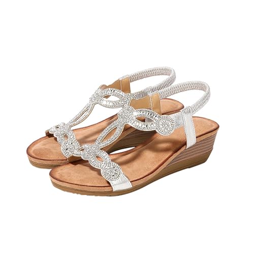 xiongwei Damenschuhe Stiefeletten Mit Absatz Damen-Sandalen in Übergröße, modische Sonnenblumen-Hausschuhe, Sandalen Wasserdichte Schuhe Damen 41 (Silver, 35) von xiongwei