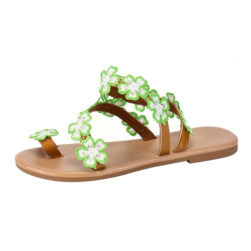 xiongwei Grogs Schuhe Damen Damen-Sandalen in Übergröße, modische Sonnenblumen-Hausschuhe, Sandalen Keilabsatz Schuhe Schwarz Damen (Green, 36) von xiongwei