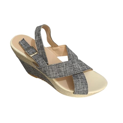 xiongwei Hohe Schuhe Damen Schwarz Mit Absatz Und Schnürsenkel Damen Frühling/Sommer-Kuchen-Strandsandalen mit dicker Unterseite und Slope-Denim-Schnalle Elegante Schuhe Damen Mit Absatz (Grey, 42) von xiongwei