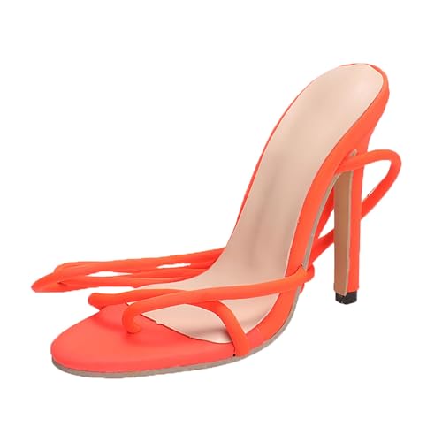 xiongwei Hohe Schuhe Damen Sexy Sandalen für Damen im Frühling/Sommer, einfarbig, offene Zehenpartie, mit dünnem Fersenriemen und High Heels Damen Schuhe Sneaker 39 (Orange, 35) von xiongwei