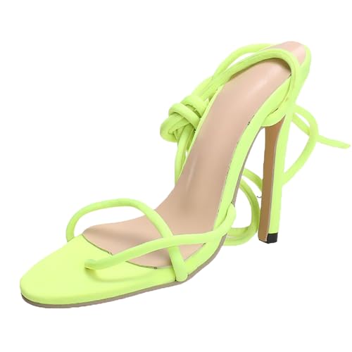 xiongwei Hohe Schuhe Damen Sexy Sandalen für Damen im Frühling/Sommer, einfarbig, offene Zehenpartie, mit dünnem Fersenriemen und High Heels Damen Schuhe Sneaker 39 (Yellow, 43) von xiongwei