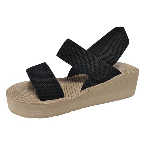 xiongwei Monk Schuhe Damen Damen Casual elastische Schnalle Flache römische Schuhe Sommermode Damen Sandalen Schuhe Damen Plateau Schwarz (Black, 38) von xiongwei