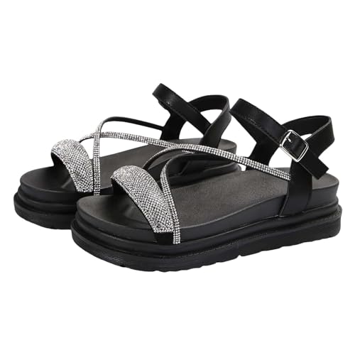 xiongwei Naturläufer Schuhe Damen Damen Casual One Strap Dicker Boden Römische Schuhe Sommermode Damen Sandalen Schuhe Damen 41,5 (Black, 39) von xiongwei