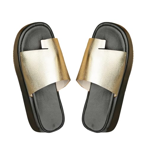 xiongwei Schuhe Damen Klein Damen-Sandalen für Frühling/Sommer, große Zehenpartie, dicke Sohle, Sandale, Hausschuhe Powerlifting Schuhe Damen (Gold, 36) von xiongwei