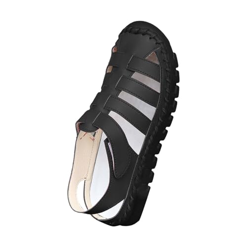 xiongwei Schuhe Damen Schwarz Elegant Sommer Sommer Mode Hohl Flachen Boden Einfarbig Sandalen Weiblichen Weichen Boden Atmungsaktive Hand Einzelnen Schuhe Damen Outdoor Schuhe Breit (Black, 41) von xiongwei