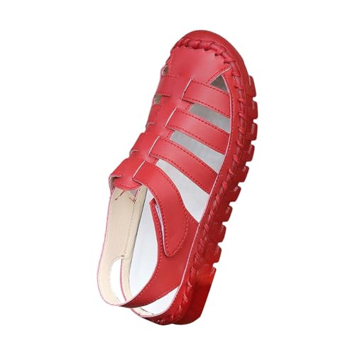 xiongwei Schuhe Damen Schwarz Elegant Sommer Sommer Mode Hohl Flachen Boden Einfarbig Sandalen Weiblichen Weichen Boden Atmungsaktive Hand Einzelnen Schuhe Damen Outdoor Schuhe Breit (Red, 37) von xiongwei