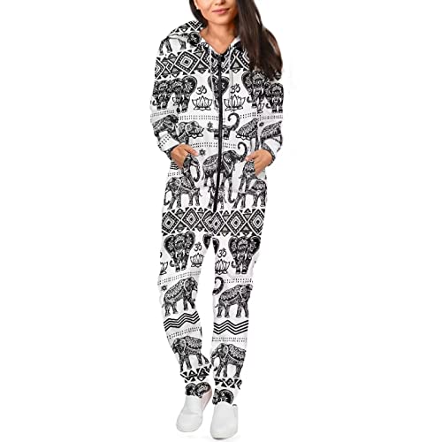 xixirimido Damen Herren Pyjama Einteiler Langarm Kapuze Jumpsuit Einteiler, elefant, L von xixirimido