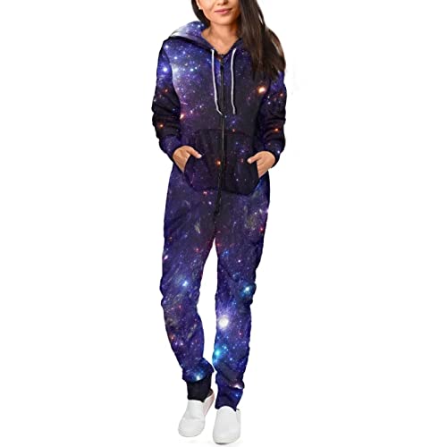 xixirimido Unisex Pyjama Damen Herren Bodys Nachtwäsche Einteiler Hoodie Jumpsuit, Starry Sky, S von xixirimido