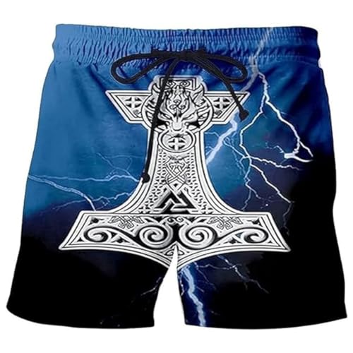 Nordische Thor Hammer Shorts für Herren - Neuartige 3D Digitaldruck Sommer Strand Mesh Shorts - Mittelalterliche Retro Harajuku Knoten Odin Raven Pagan Shorts (Color : Viking C, Size : 4XL) von yayoitimes