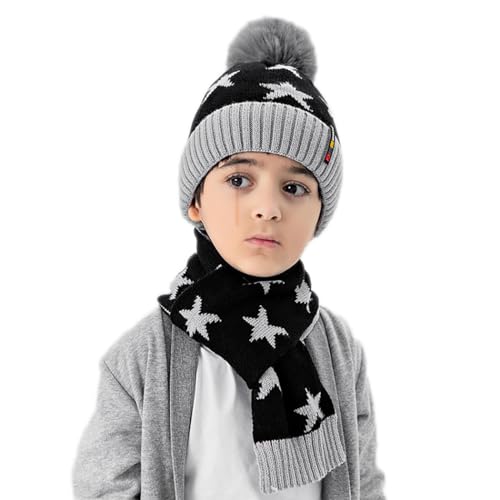 Gemütliches Bommel-Set, warme Wintermütze und Schal, Set für Kinder, schön weich bedruckt, kaltes Wetter, Thermomütze für Damen, 3, Wollgarn von yeeplant