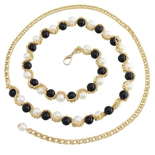 Taillengürtel mit Perlen für Damen – verstellbare Perlenimitat Kleid Zubehör für Party und Perforce Bauch Stil, Einheitsgröße, Metalllegierung von yeeplant