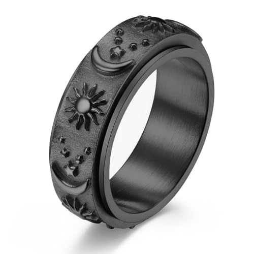 yeeplant Modischer drehbarer Titanstahl-Ring – Sonne, Mond, Stern, klassisch, rund, drehbar, Fingerring, trendiges Gelenk, modisches Accessoire, Einheitsgröße, Leinwand, Kein Edelstein von yeeplant