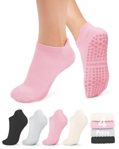 yeuG Rutschfeste Pilates-Socken mit Griffen für Damen, griffige Socken für Yoga, Ballett, Barfuß-Workout, rutschfeste Sportsocken, B01-black/light Grey/Light Pink/Ivory White, Small-Medium yeuG Rutschfeste Pilates-Socken mit Griffen für Damen, griffige Socken für Yoga, Ballett, Barfuß-Workout, rutschfeste Sportsocken, B01-black/light Grey/Light Pink/Ivory White, Small-Medium von yeuG