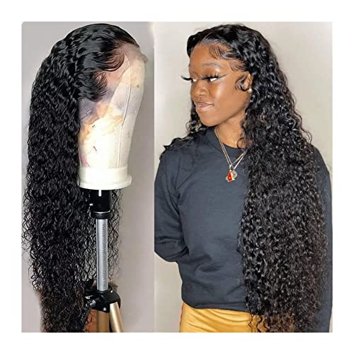 Perücke Curly 360 Lace Front Echthaarperücken 16-34 "Transparente Lace Frontal Perücken Glueless Deep Wave Lace Perücke mit Babyhaar Brasilianische Remy-Haarperücken Frauen Perücken (Size : 150% 360 von yixinzi-2024