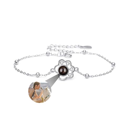 Benutzerdefinierte Foto-Armband personalisierte 925 Sterling Silber Hund Pfote Projektion Armband mit Bild im Inneren 100 Sprachen Ich liebe dich Armbänder Schmuck für Frauen/Geburtstag/Paar/Hund von yrozvw