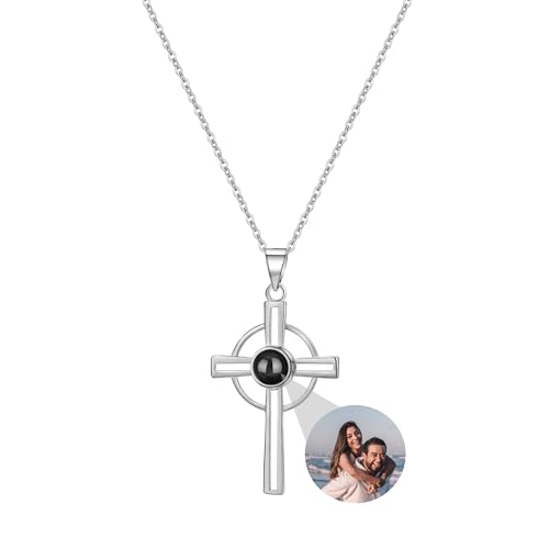 Benutzerdefinierte Foto-Halskette, personalisierte Engelsflügel Kreuz Projektion Halskette, benutzerdefinierte 925 Sterling Silber Kreuz Anhänger mit Bild innen Ich liebe dich 100 Sprachen Halskette von yrozvw